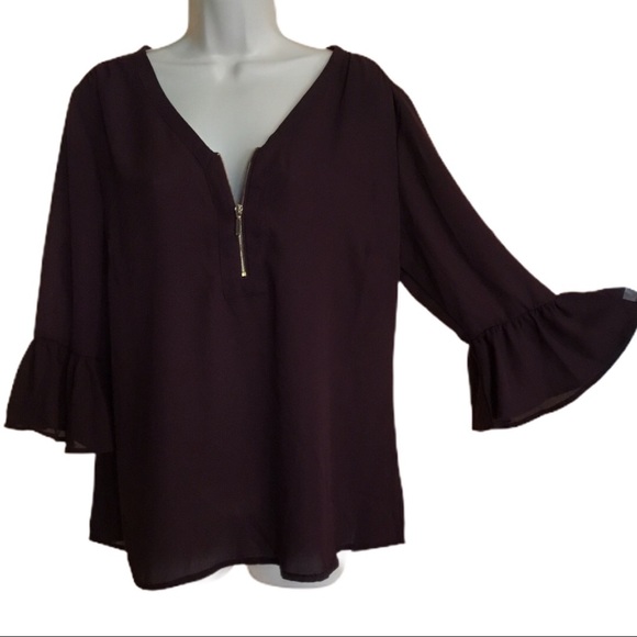 New York & Company Tops - New York & Company zip front bell sleeve top. L